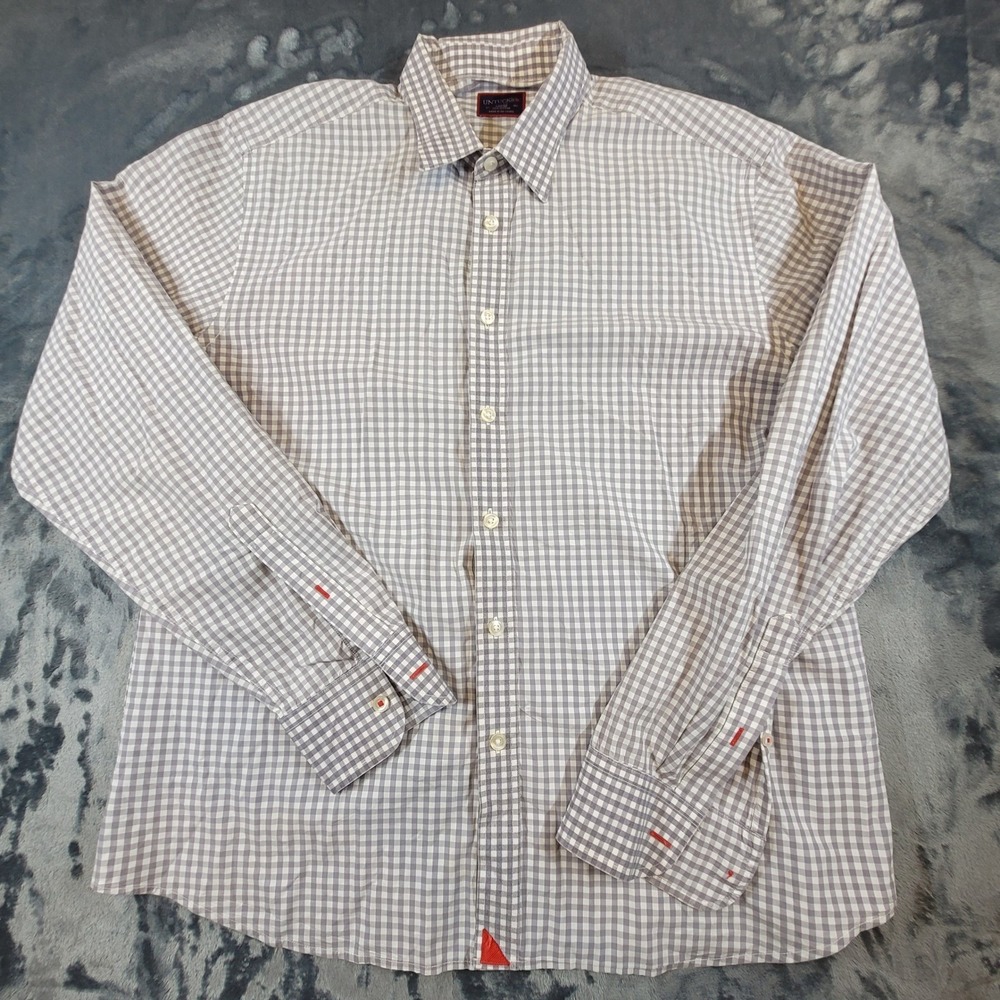 UNTUCKit Mens Large Grey Gingham Check Long Sleeve Cotton Button Down Shirt